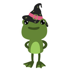 Cute cartoon frog wearing a witch hat