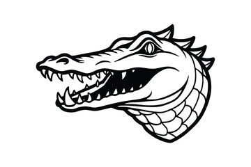 A black and white illustration of an alligator?s head.eps