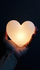 White heart glowing softly against dark background, gentle, glow