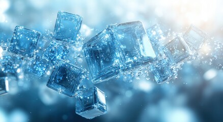 Data Intelligence Rising in Blue Translucent Cubes on Minimalist Background