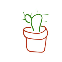 A simple, colorful line drawing of a cactus in a terracotta pot, with bright green highlights to indicate vitality.