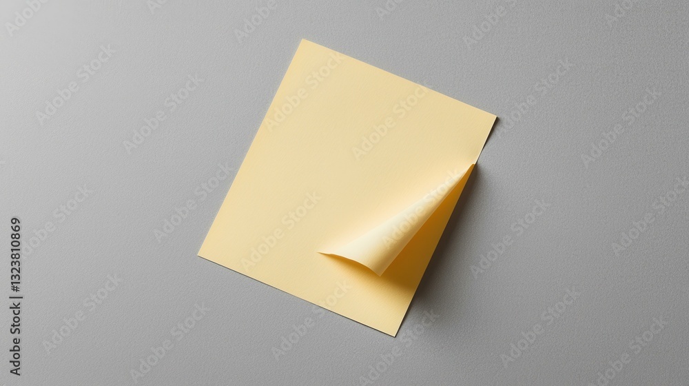 Poster minimalist yellow paper with corner curl on grey background, ideal for design templates and graphic 
