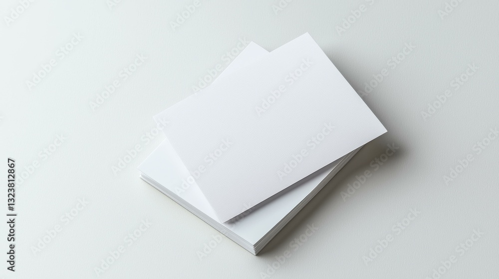 Poster stack of blank white paper sheets on a clean surface, perfect for design and printing projects.