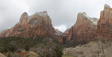 US National Park Zion on a cloudy spring day