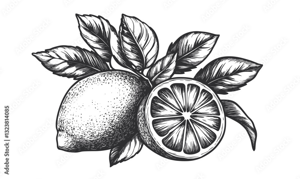 Poster lemon and lime vector icons set in linear style.