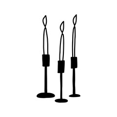 Hand drawn candles in candle holders, cute doodle vector illustration isolated on white background. Home decor design element in outline sketch style.