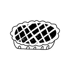 Cute sweet pie in hand drawn doodle style, vector illustration isolated on white background. Bakery design element in outline sketch.
