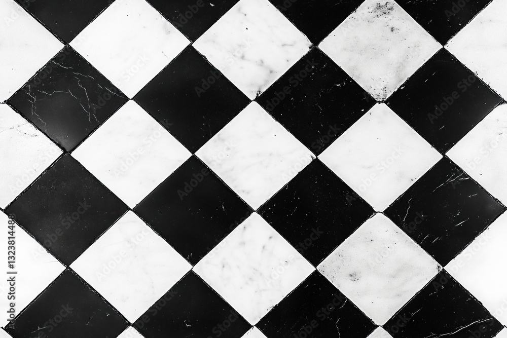 Poster seamless checkerboard floor black and white checkered marble floor tiles arranged in a diagonal patt