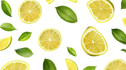 Fototapeta premium lemon slices with leaves isolated on white background