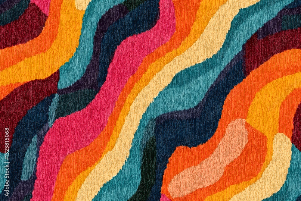Poster seamless carpet fabric vibrant abstract pattern featuring wavy lines in various colors including ora