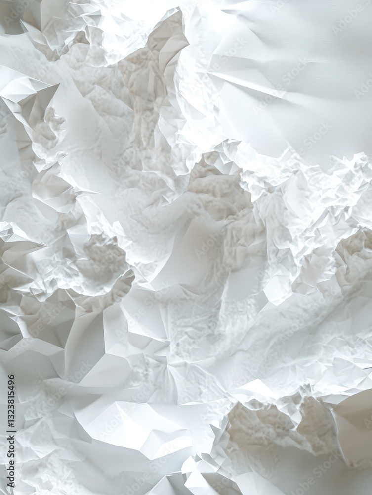 Poster abstract texture of crumpled white paper creating a landscape of light and shadow