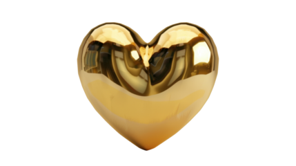 Shiny gold heart reflecting light on transparent background