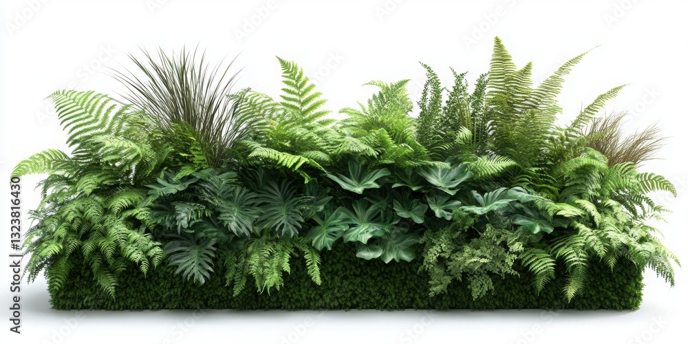 Poster lush planter oasis: a vibrant display of assorted green plants and ferns thrive within a rectangular