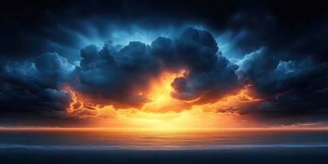 Fototapeta premium Divine Light Breaking Through Stormy Clouds in Heavenly Sky