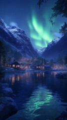Nordic Fjord with Northern Lights – Background