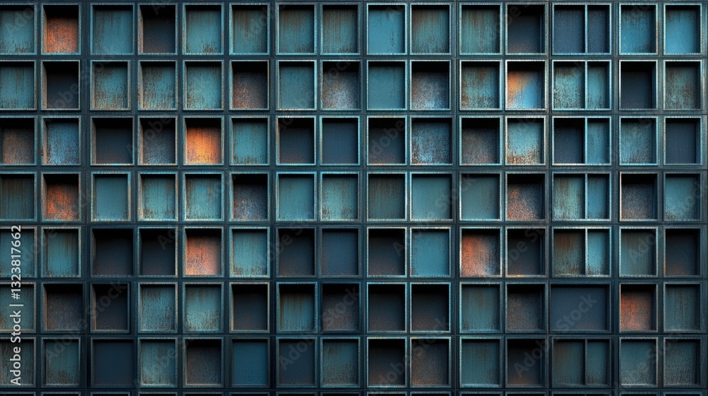Poster architectural grid of windows: a modern, symmetrical facade of a building, constructed from a grid o