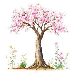 spring blossom tree,blooming plants side view for landscape elevation and section,eco environment concept design,watercolor shrub illustration