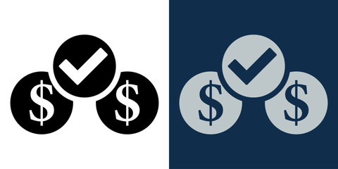 Financial Success Icon. Money Symbol with Dollar Signs and Check Mark, Wealth Approval, Investment Profit, Economic Growth, Business Finance and Banking Illustration for Financial Concepts