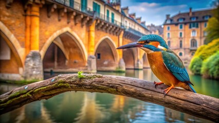 Common Kingfisher Bird on Branch, Architectural Photography, Wildlife, Nature, Bird Photography, Kingfishers, Aquatic Birds, Perched Bird, Avian