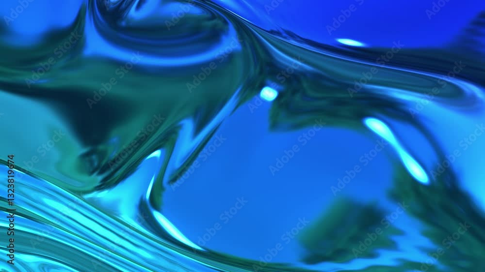 Aufkleber this abstract animation features a dynamic blue liquid metal surface that appears to be constantly i