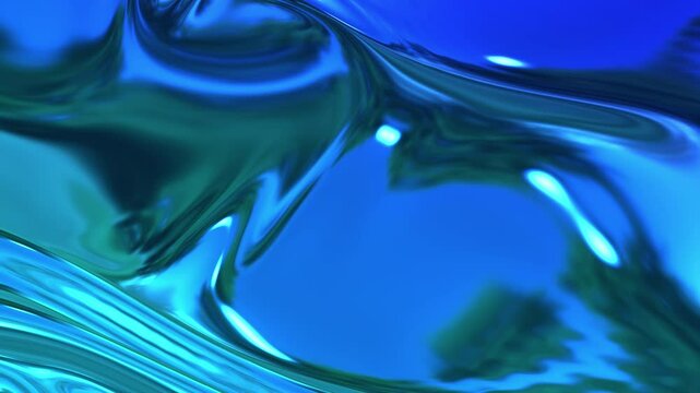 This abstract animation features a dynamic blue liquid metal surface that appears to be constantly in motion. The smooth, organic forms create a sense of energy and vitality.