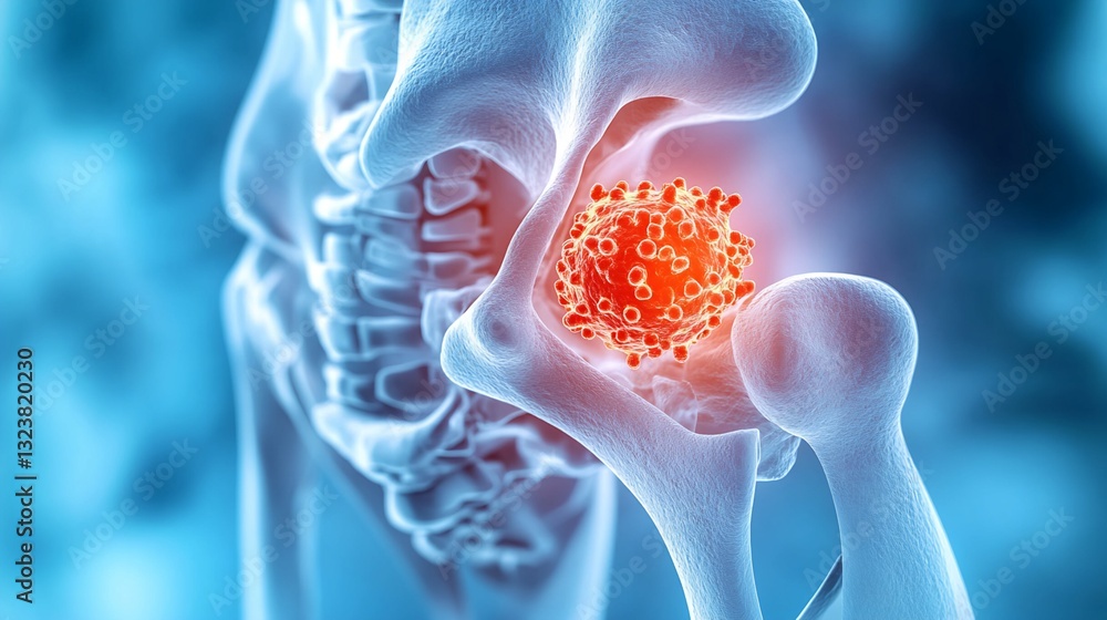 Poster 3d rendering of hip joint with viral cluster