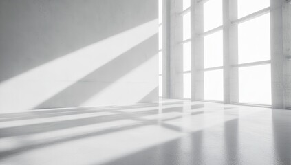 Fototapeta premium Modern white interior with shadows from large windows