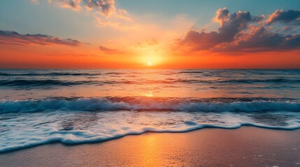 Fototapeta premium A photo of a vibrant sunset over a calm ocean