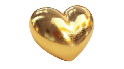 Shiny gold heart reflecting light on transparent background