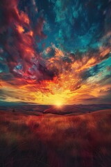 Fototapeta premium Landscape enhanced with vibrant colors of the sky and earth for a dramatic effect