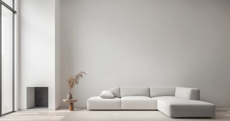 Modern Living Room Interior with Neutral Decor: Sofa, Armchairs, Coffee Table, and  Fireplace. Minimalist Home Decor for Product Presentation.