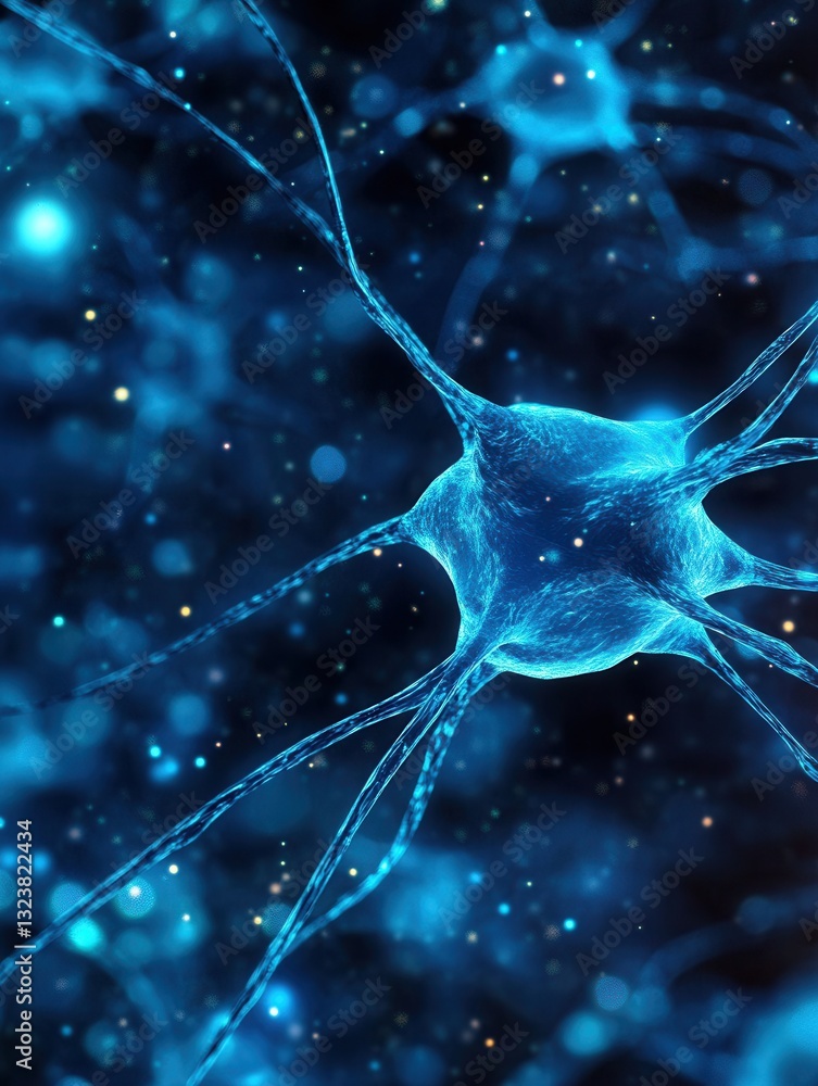 Poster Futuristic neural network patterns in deep blue and cyan showcasing advanced technology and digital connectivity