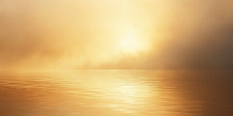 Golden Sunrise Over Serene Lake: A breathtaking panorama capturing the ethereal beauty of a golden sunrise over a tranquil lake, the light shimmering and reflecting on the water's surface.