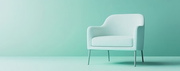 A minimalist modern armchair isolated against a teal background wall