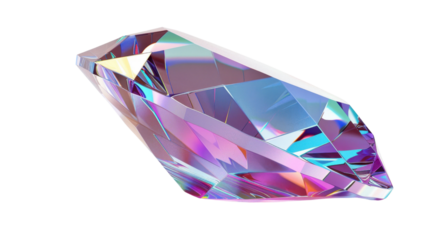 Iridescent crystal showing vivid rainbow colors on transparent background