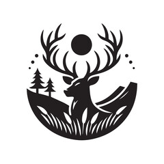 Powerful Black and White Deer Silhouette Logo