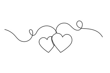Valentine's Day heart and love continuous one line art drawing outline vector icon
