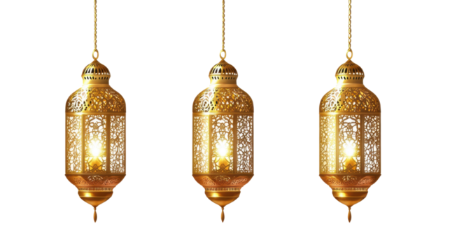 Eid Mubarak lanterns hanging isolated on white background