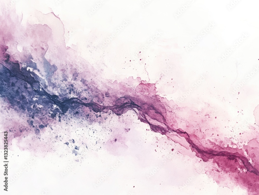Poster ethereal color stream: an abstract watercolor painting of a fluid stream of pink and purple hues, bl