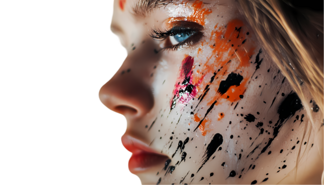 Abstract Paint Splatter Face Art on transparent background