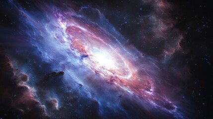 Fototapeta premium Distant blazar radiating intense light, surrounded by cosmic dust, a mysterious early universe phenomenon. 