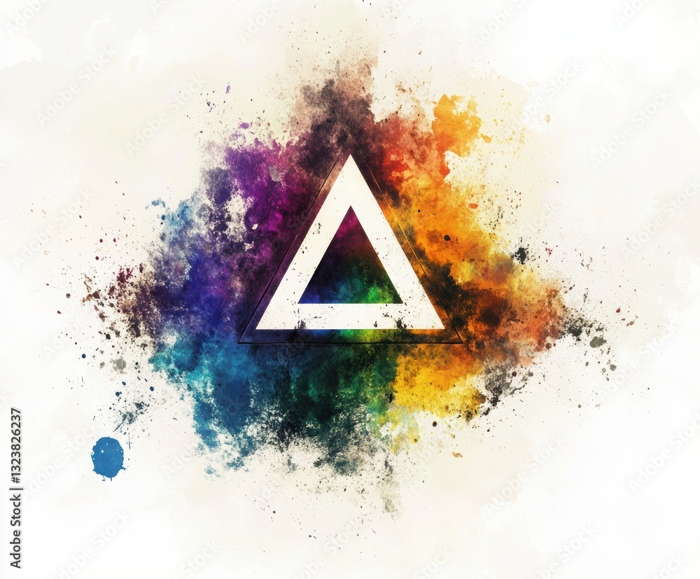 Poster colorful triangle: an abstract representation of a triangle, set against a backdrop of colorful, tex