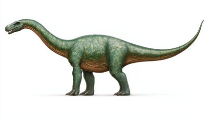 Obraz premium Detailed Illustration of a Prehistoric Sauropod Dinosaur Long Neck Green Scales White Background