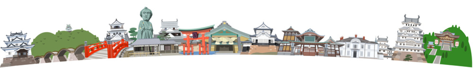 四国中国観光地イラストアイコン集合　アーチ形