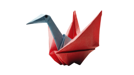 red origami crane isolated on white background