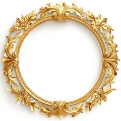 Ornate gold circular frame, isolated on white, design element, for elegant presentations