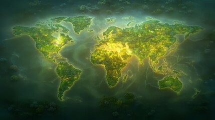 Fototapeta premium World map with trees global view of forests and ecosystems highlighting the importance of environmental conservation