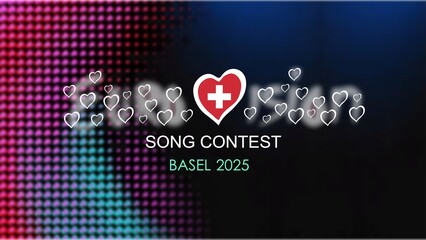  Eurovision 2025.Switzerland. 2025. European Song Contest. Black and blue background with the flag of Switzerland.