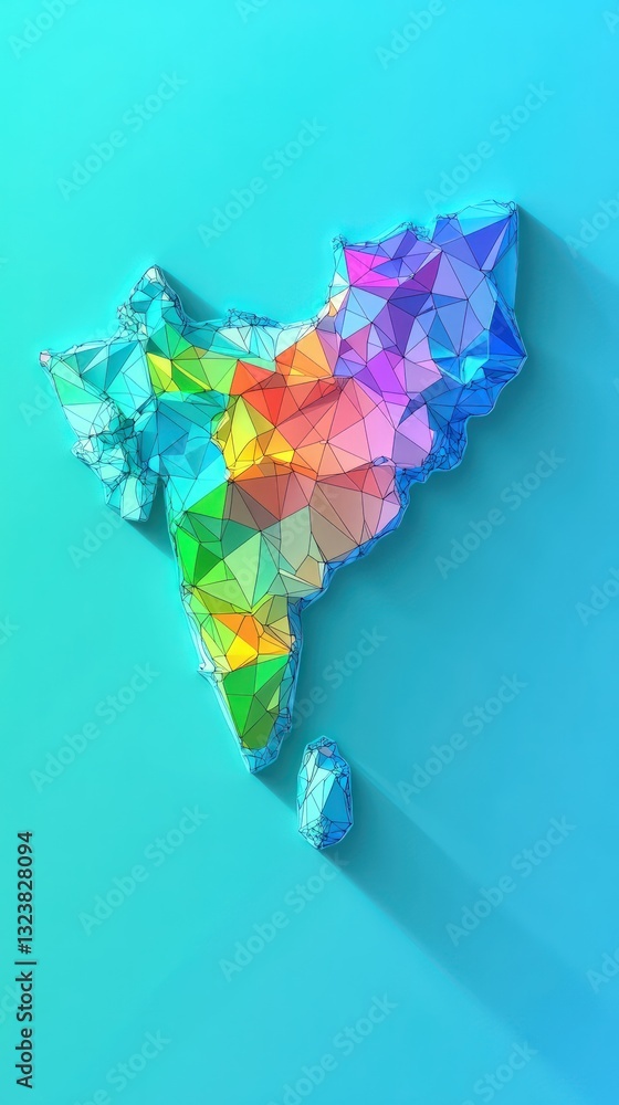 Poster geometric colorful map of the nation with polygonal design and teal background creating shadow effec