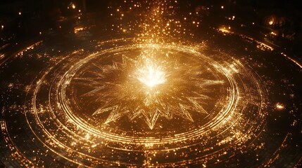 Celestial Radiance: Golden Energy Vortex Unveiling a Cosmic Geometry Portal